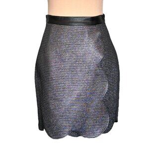 NWT TIMO WEILAND Metallic Mini Skirt Sz.M Gray Textured Scalloped Glam Patry
